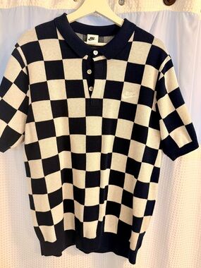 Nike Navy and Cream Checkerboard Polo